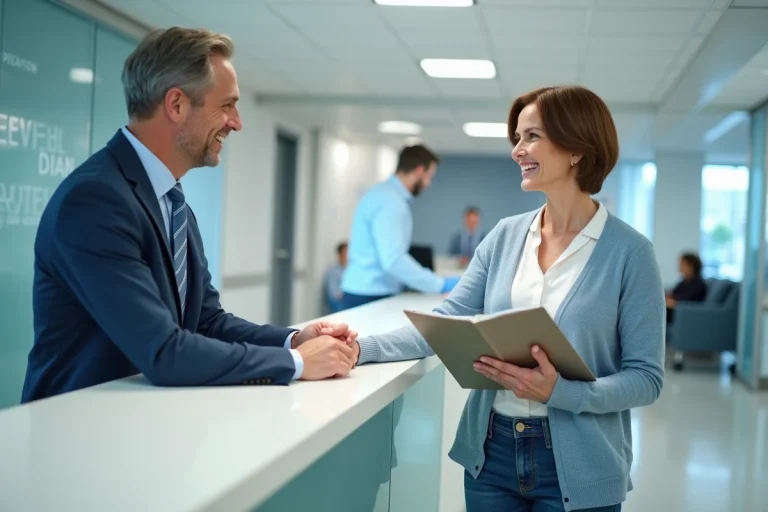 Femme consultante avec personnel médical à l'hôpital