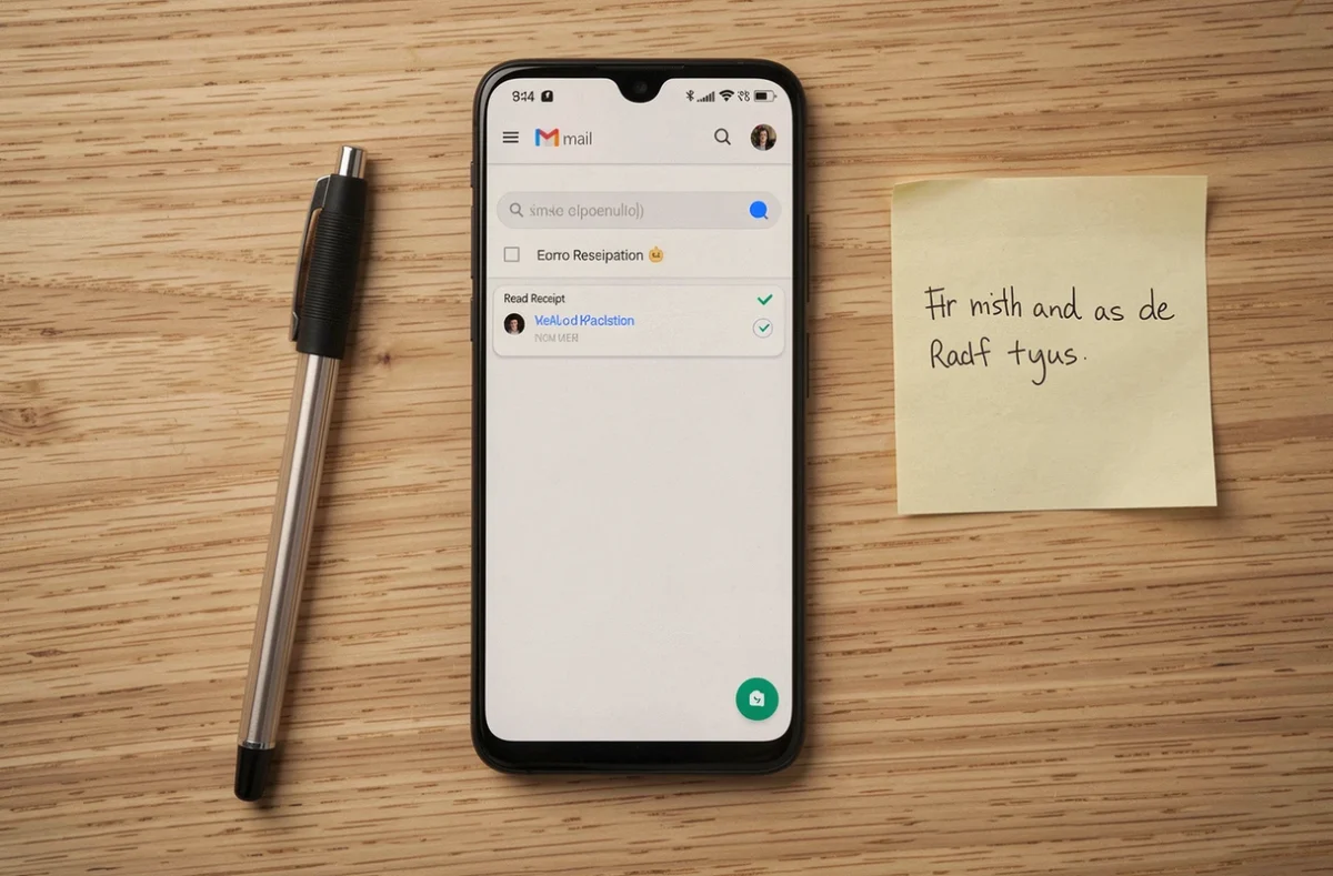 Vue de dessus d'un smartphone Android affichant Gmail avec l'option accusé de réception cochée