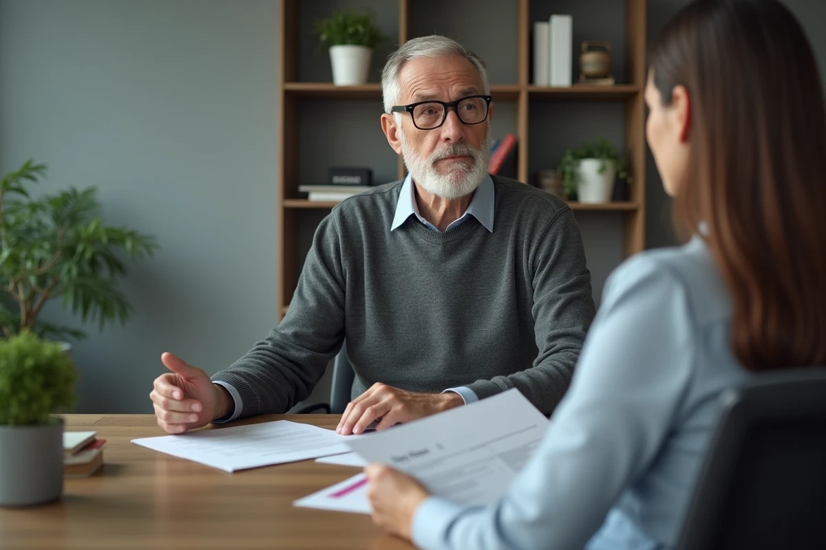 Homme discutant avec notaire dans un bureau moderne