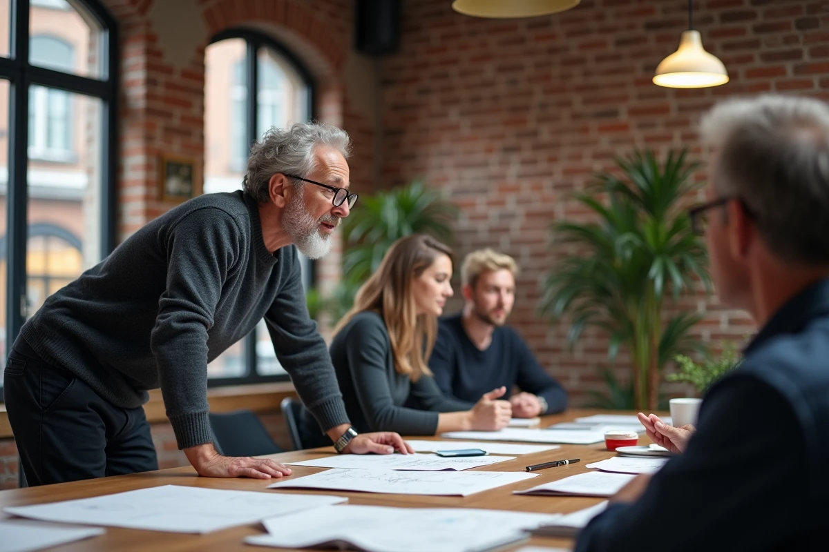 Jean-Louis Garret animant un atelier collaboratif avec des collègues autour d'une table de travail