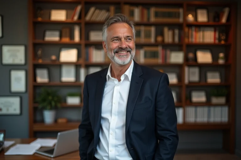Jean-Louis Garret, expert passionné, dans son bureau professionnel entouré de livres et de références métier