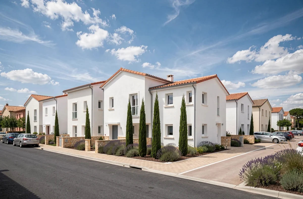 Nouveau lotissement de maisons contemporaines dans le sud de la France illustrant les tendances du marché immobilier neuf