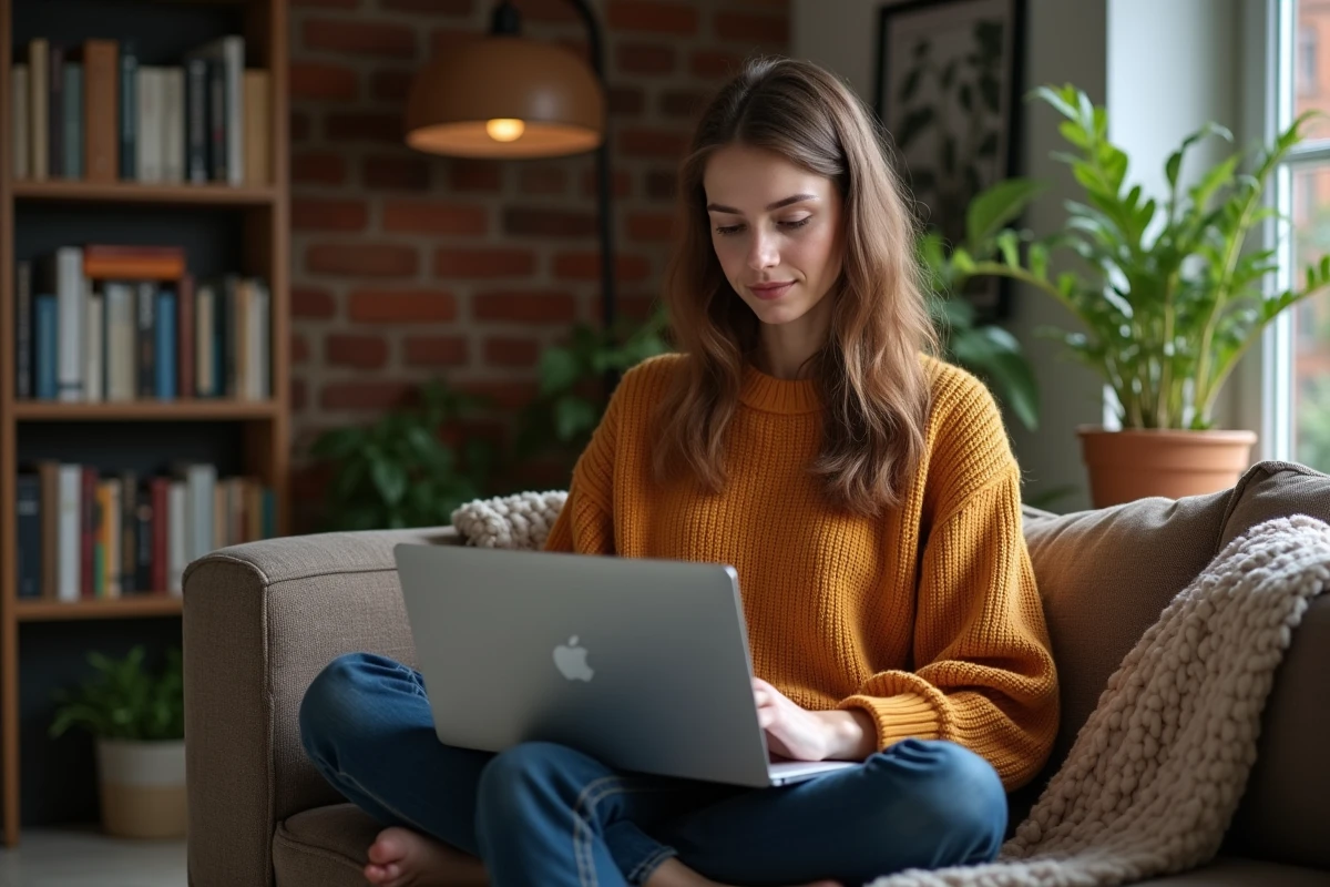Personne en télétravail consultant des offres d'emploi sur LinkedIn depuis son domicile, illustrant les astuces numériques pour trouver un emploi rapidement en 2024